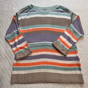NEW Chico's Stripe Boat Neck Pullover Sweater Sz 0 Small  3/4 Sleeve Lightweight